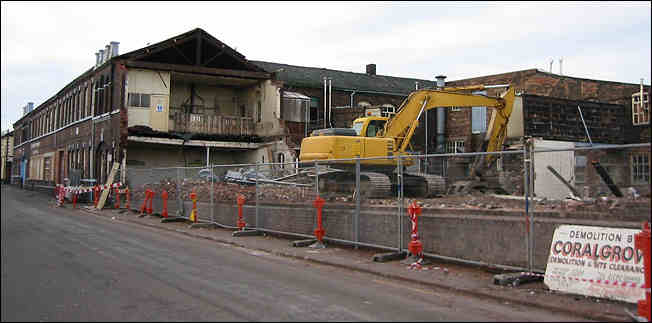 Demolition of part of the frontage of the Tuscan Works in 2002 