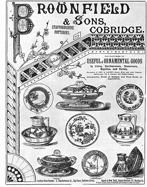 Browbfield advert- Reproduced from the Pottery Gazette, 1886