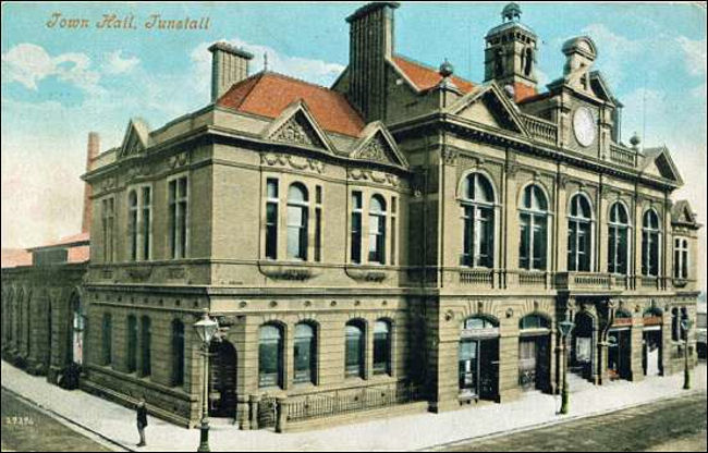 a postcard c.1905 of Tunstall Town Hall in better days 