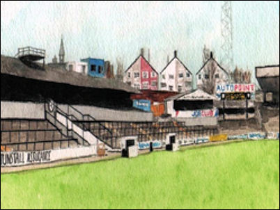 Painting of the old ‘part complete’ Lorne Street Stand 