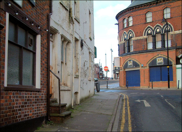 Looking from William Clowes Street - the Baines house on the left