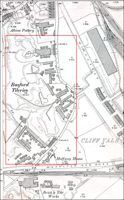 Basford & Trent Vale Tileries on Brick Kiln Lane - 1898 map