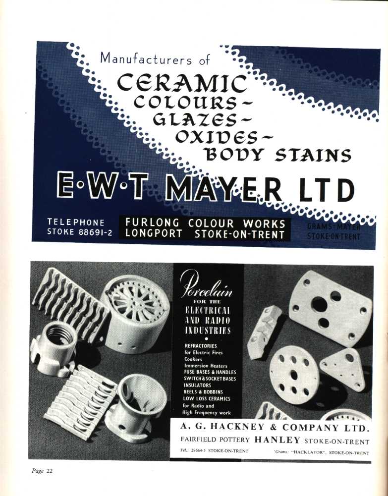 E W T Mayer Ltd (Longport),  A G Hackney & Co Ltd (Hanley) 