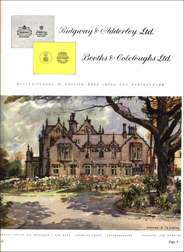 Ridgway & Adderley Ltd. Booths & Colcloughs Ltd. (potters) (colour picture of Ash Hall)