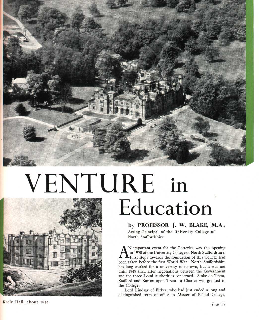 Venture in Education" Article on the University College of North Staffordshire (Now Keele University)