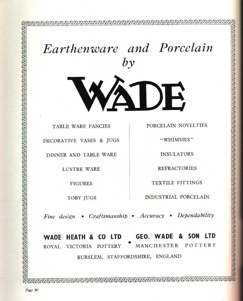 Wade, Wade Heath & Co Ltd, Geo. Wade & Son Ltd, (Burslem) (potters)