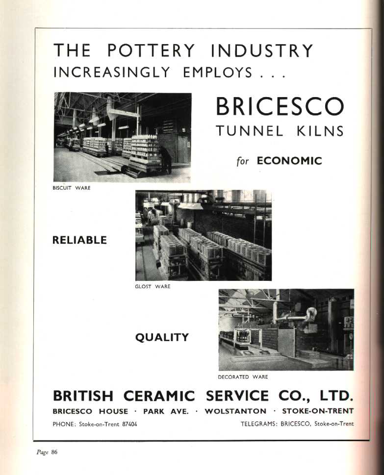 BRICESCO, British Ceramic Service Co. Ltd. Tunnel Kiln builders