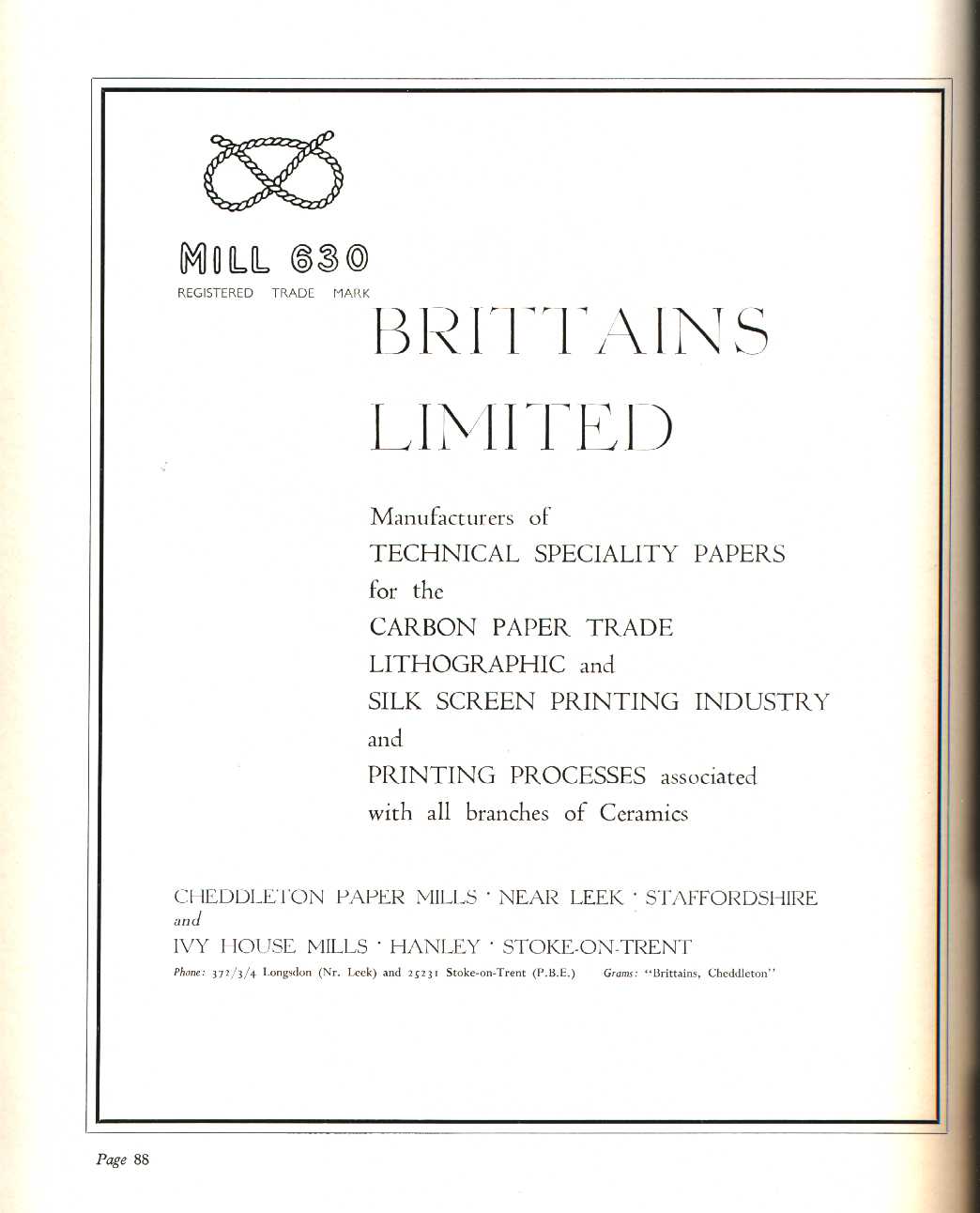 Brittains Limited (Cheddleton & Hanley) Paper manufacturer