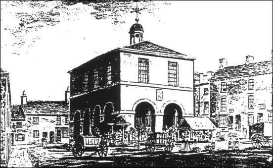 Stoke's first town hall in Market Place off Market Street (now Hide Street)