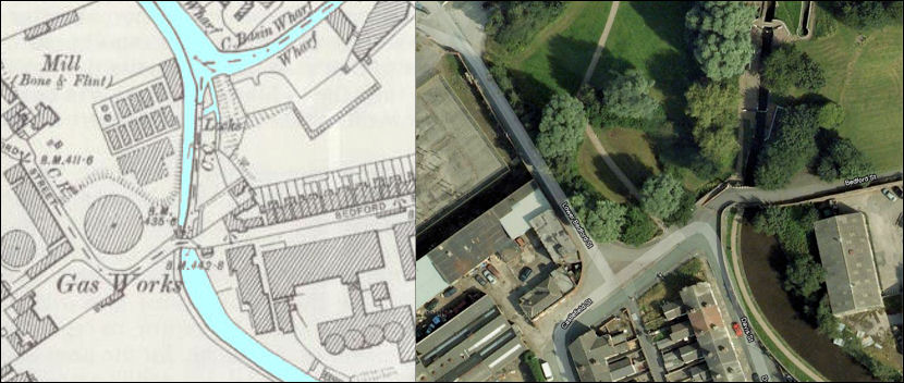 1898 map to the left and Google map to the right - the location of the gas holder can clearly be seen