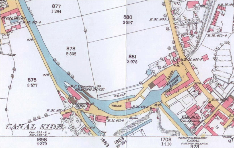 1877 map of the junction of the Trent & Mersey and Caldon Branch Canal 