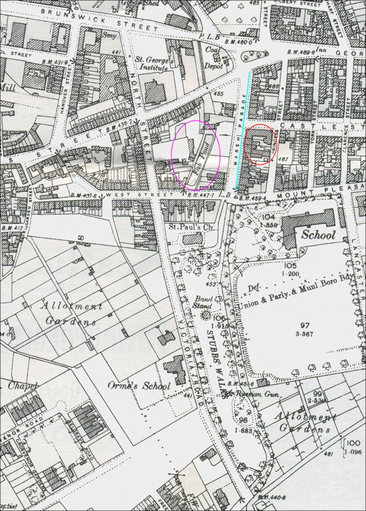 1898 OS map showing Marsh Parade and Stubbs Walk - the route of the canal