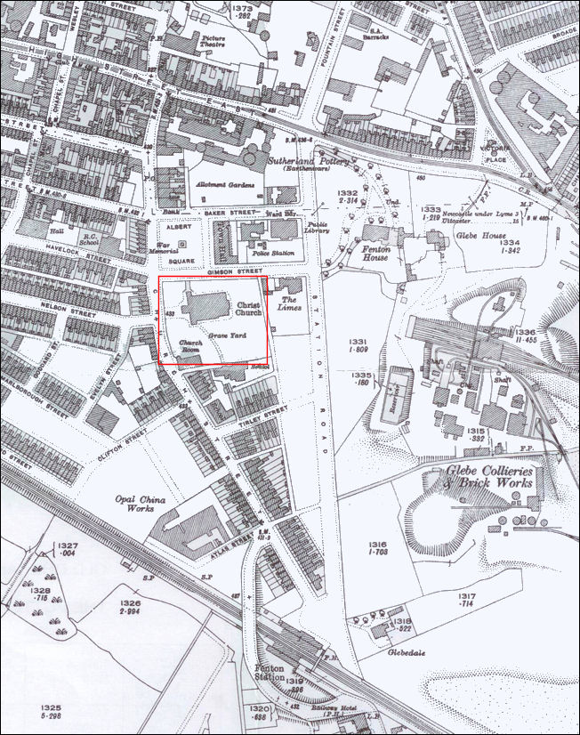 1922 OS map which shows the replacement (current)  church which was built in 1890 to the design of Charles Lynam