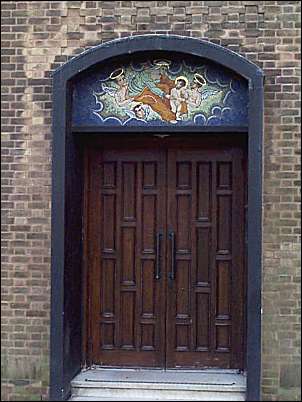 One of the pair of entrance doors