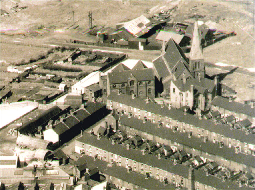 aerial view of St. Mary's Church and adjoining school. 
