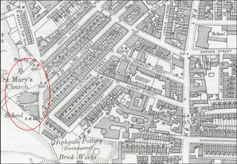St. Mary's Church & School on a 1898 map