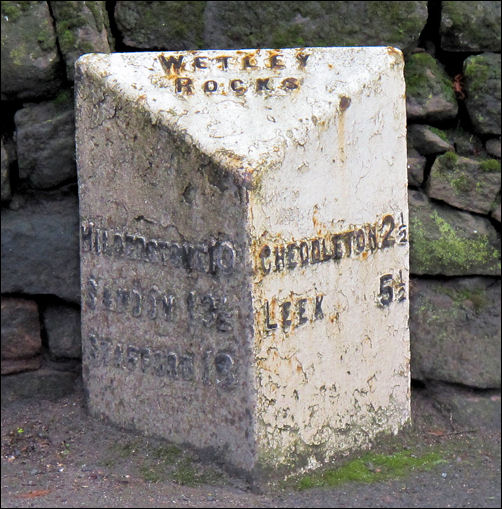 Wetley Rocks milepost on the A520 Leek Road 