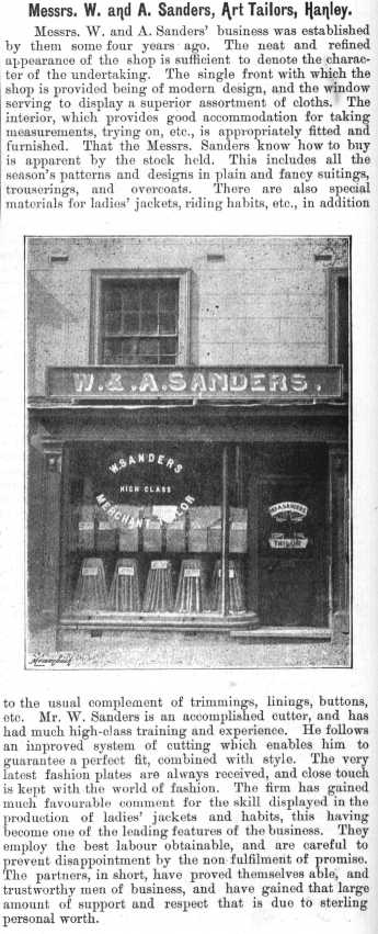 Messers. W. and A. Sanders, Art Tailors, Hanley