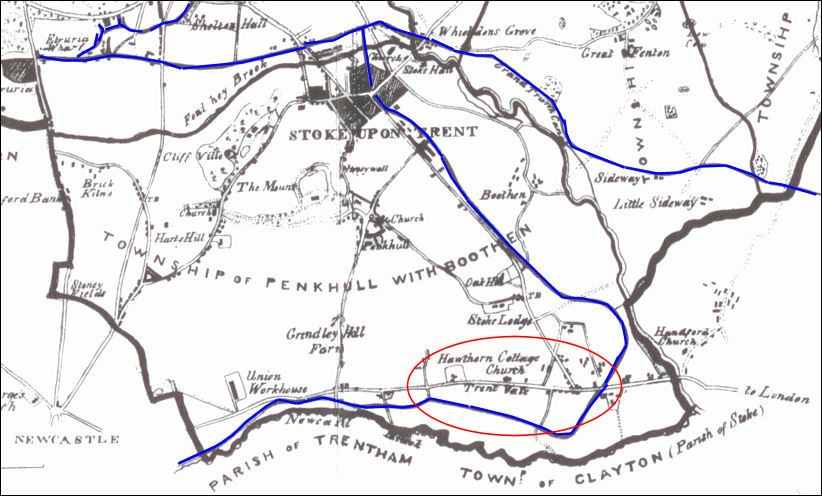 The location of Trent Vale  - Ward's map of 1843