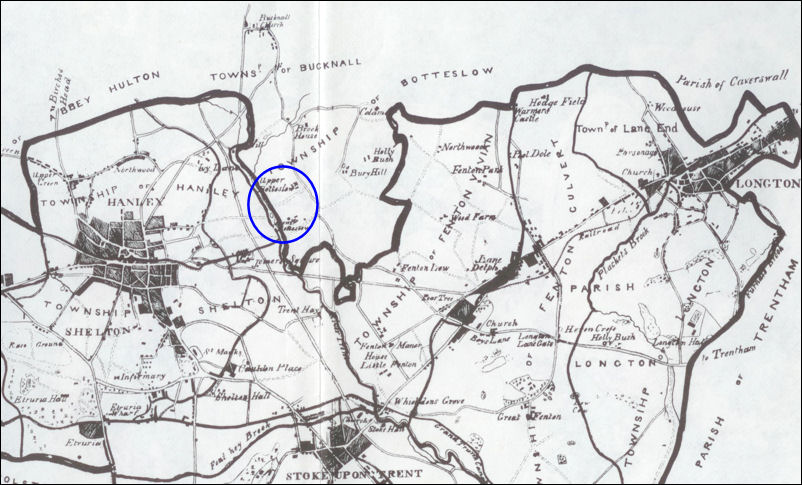 The location of Upper and Lower Botteslow - Ward's map of 1843 