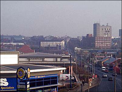 To the right the telephone exchange and in the centre the large white building is the Grand Hotel (now 'The Hilton, Hanley')