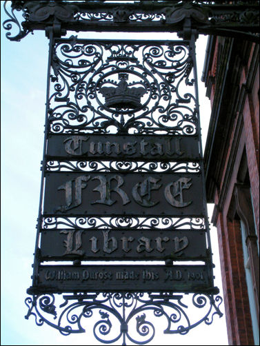 "Tunstall Free Library. William Durose made this, AD 1901"