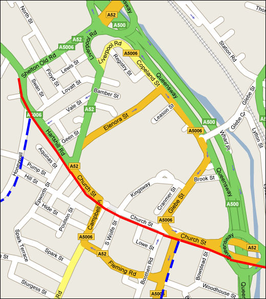 Current day map of Stoke with the Yates 1775 roads and tracks marked