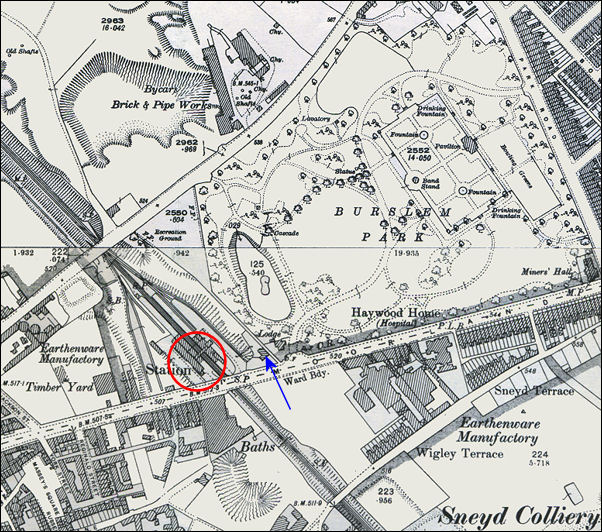 Burslem Station on Moorland Road - 1898 map