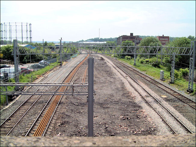 the line towards Stoke station - the footprint of the island platform can be seen