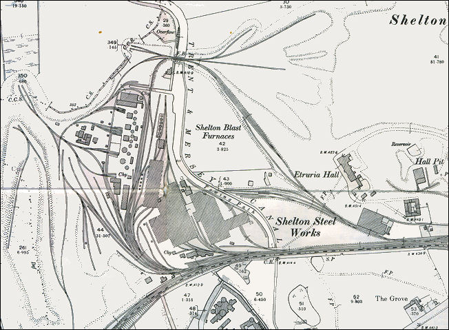 map of Shelton Steel Works and the Loop Line in 1898