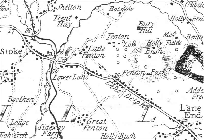 Extract from William Yates 1775 Map of Staffordshire - showing the Fenton  area