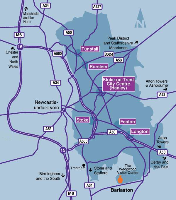 Map of the six towns of Stoke-on-Trent