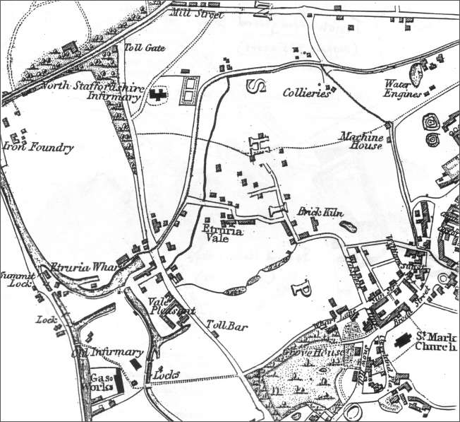 Hargreaves Map of the North Staffordshire Potteries and Newcastle, 1832