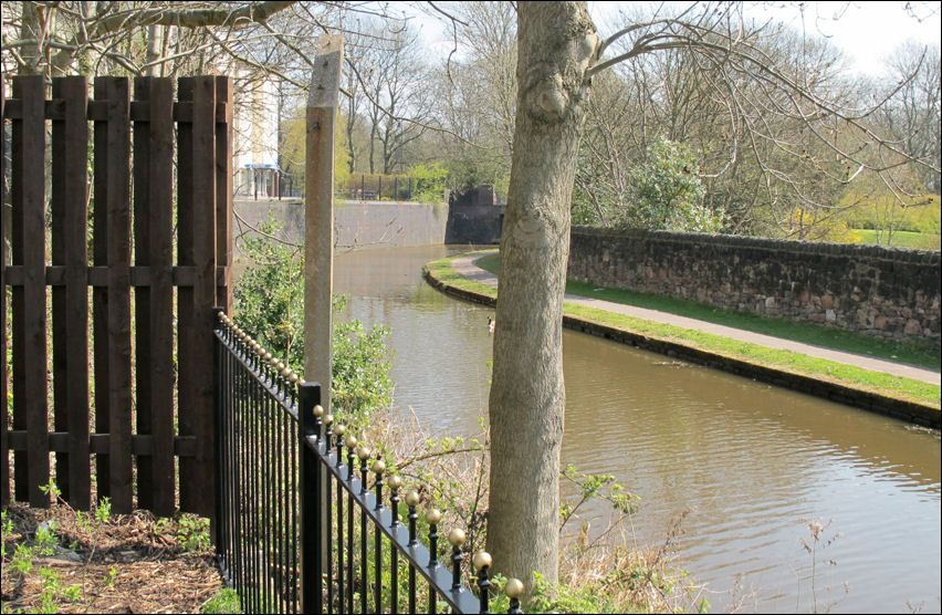 The Caldon Canal runs at the bottom of the garden