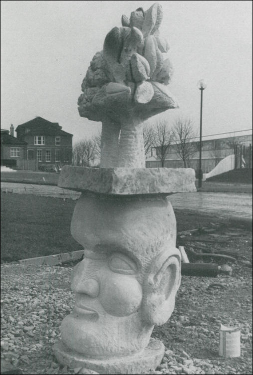 the sculpture being prepared for its original setting