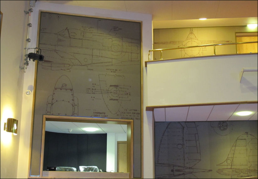 drawings from the original Spitfire blueprints are incorporated on some of the walls