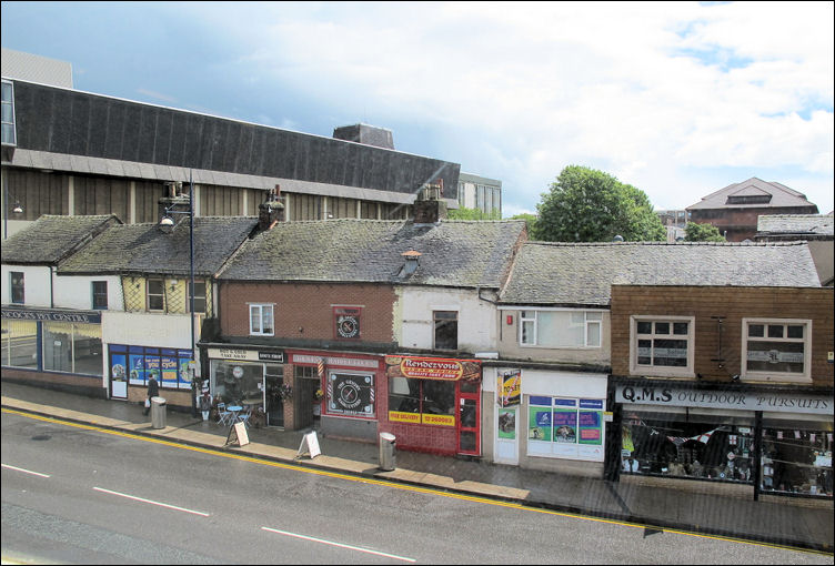 the view of Broad Street from the Mitchell Memorial - on the left is the Potteries Museum 