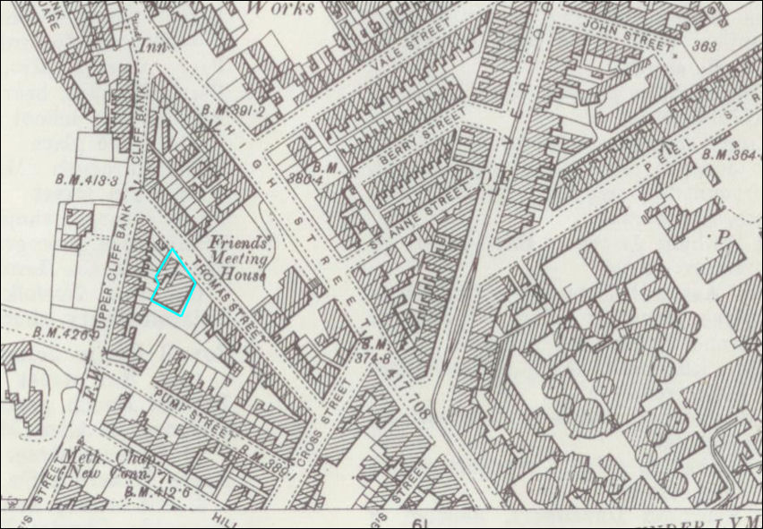 1898 map showing the Friends' Meeting House in Thomas Street, Stoke