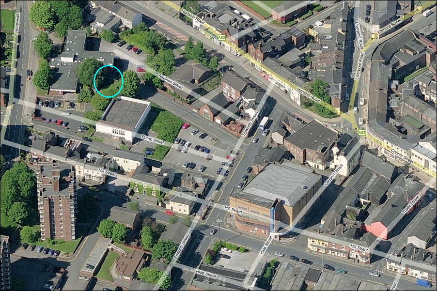 the location of the Quakers graveyard is shown in blue 