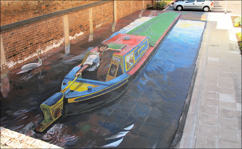 Canal narrowboat at West End Village, Stoke - painted by artist Rob Pointon