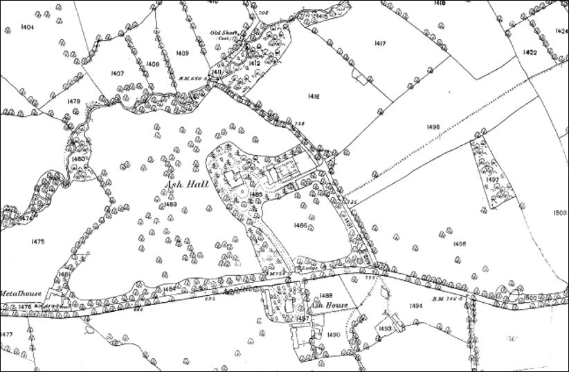Ash Hall and Ash House on 1879 map 