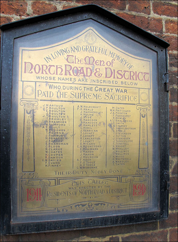 War Memorial Plaque on the wall of the Bennett pub