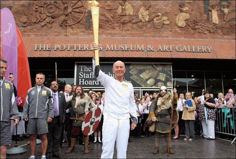 Outside the Potteries Museum is Tony Pulis, manager of Stoke City Football Club, who was the first runner of the day 