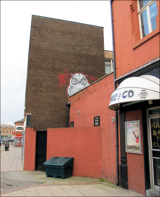 Owl painted on the side of the women's clothing store Bonmarche in Stafford Street