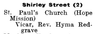 1907 directory entry for Shirley Street Mission 