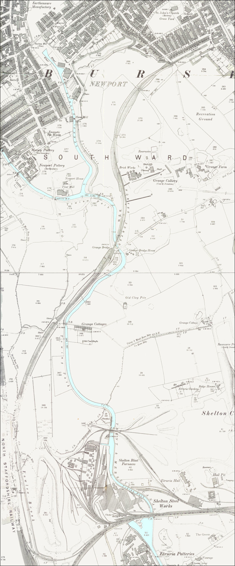 1898 map showing the route of the Grange Branch railway line