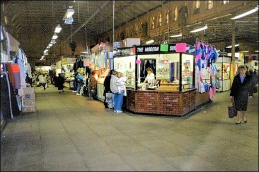 two photos of the market interior taken c.1990 - just before the market was refurbished
