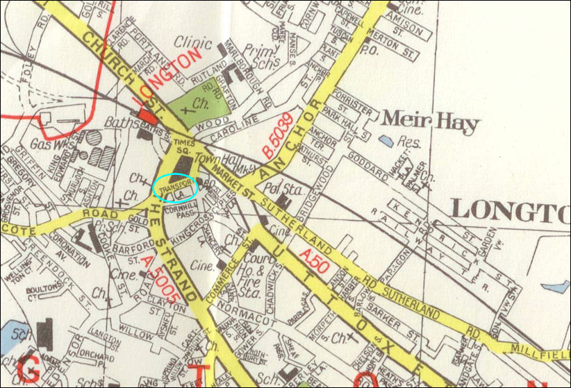 this 1955 map shows the centre of Longton town - Transport Lane is marked in blue 
