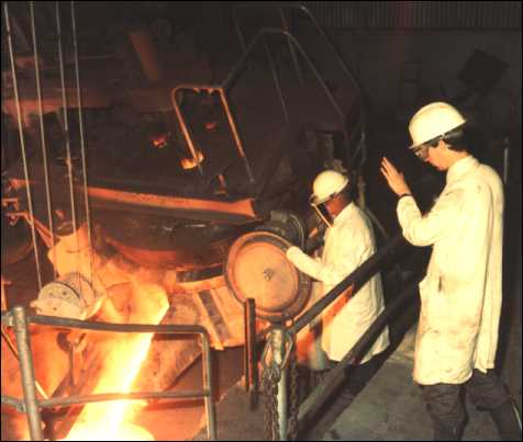Tapping the 3 ton electric arc furnace (1980) 