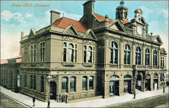 postcard of Tunstall Town Hall